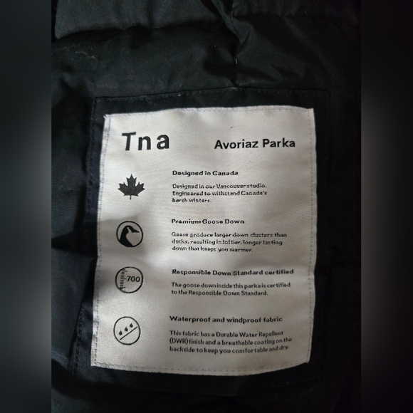 AritziaTna Avoriaz Black Parka Goose Down Water Resistant Jacket Size Small - Picture 13 of 16